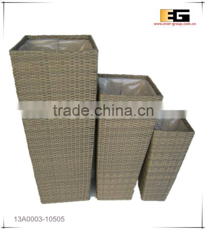 PE/Plastic rattan square with liner deco flower vase