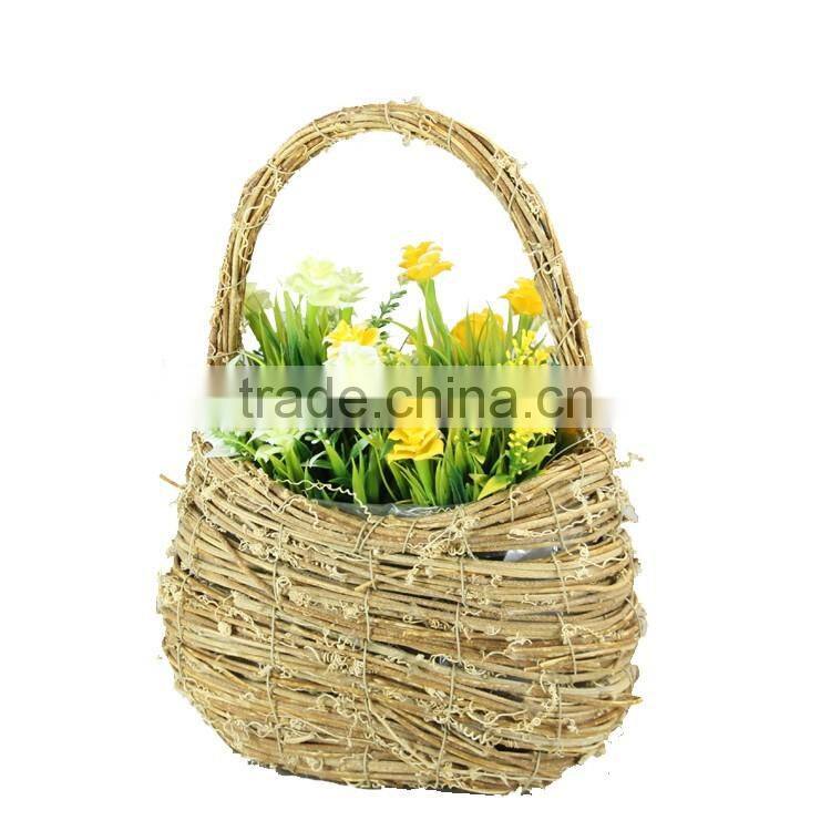 Exquisite natural rattan basket with handle for garden planter