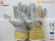 Cow Split Leather Patch Palm Gloves With Half Lining Stripe Cotton Back