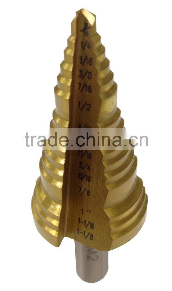 HSS Three Flute Imperial Size Titanium Step Drill Bit