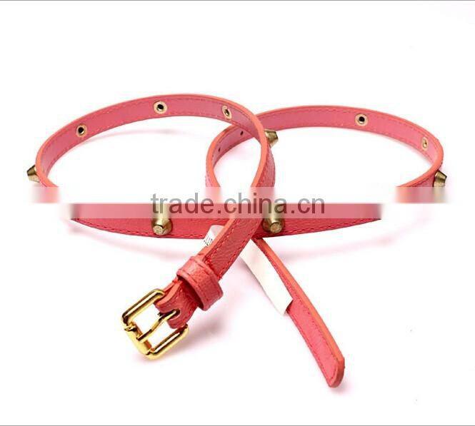 Fashion rivets decorated pin buckle sex girl thin pink PU waist belt