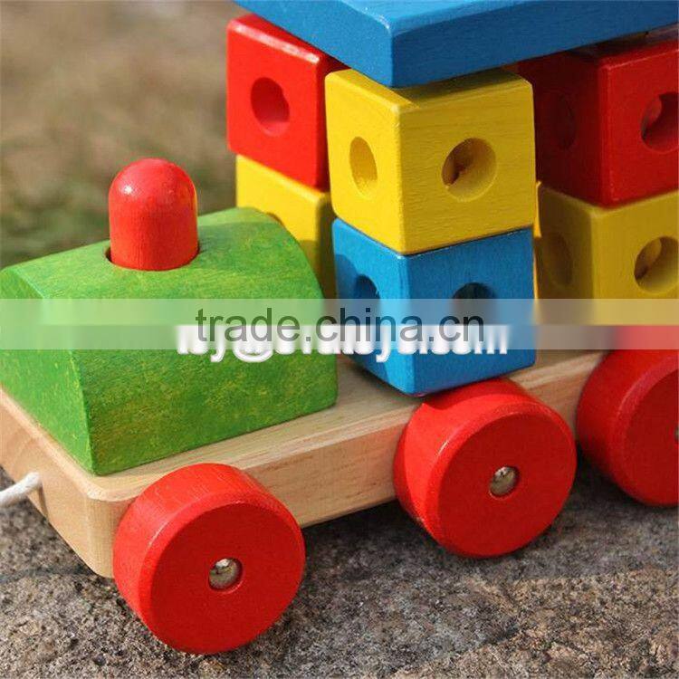 New design toddlers building blocks wooden pull train toy W05C072