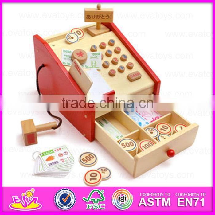 2017 new design pretend play toy wooden kids cash register for sale W10A065