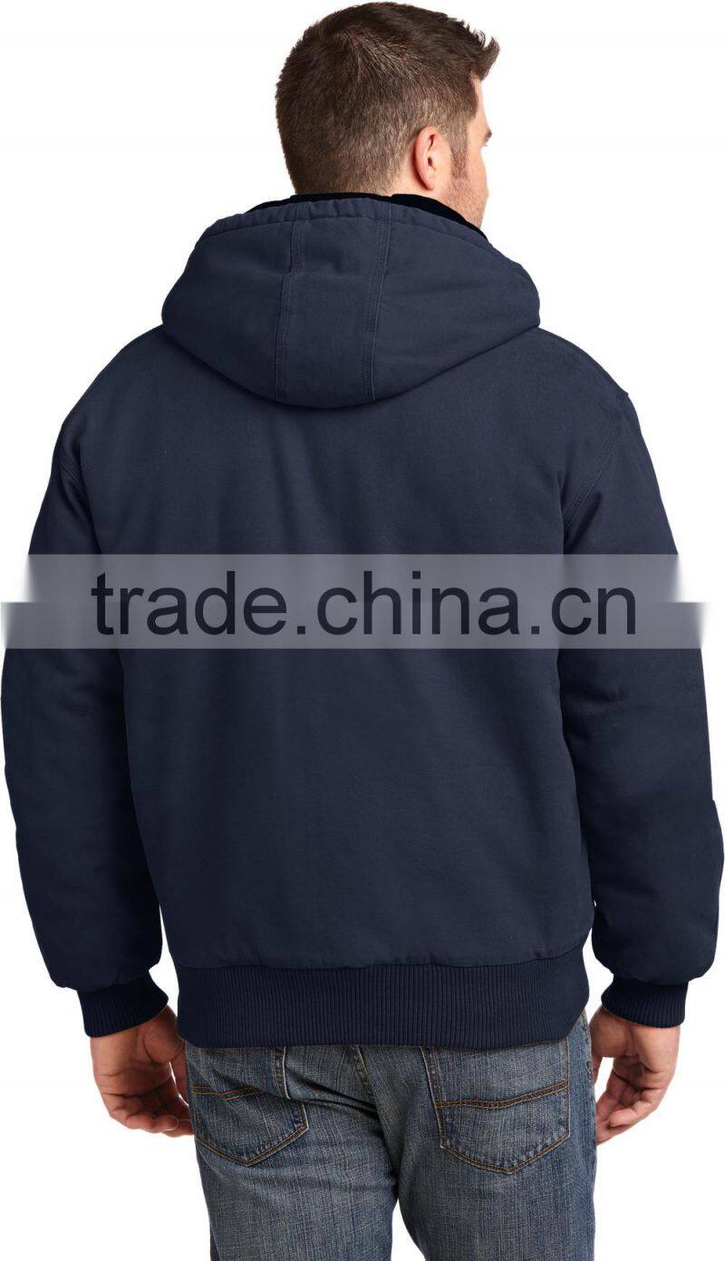 Mens Washed Duck Cloth Insulated Hooded Work Jacket