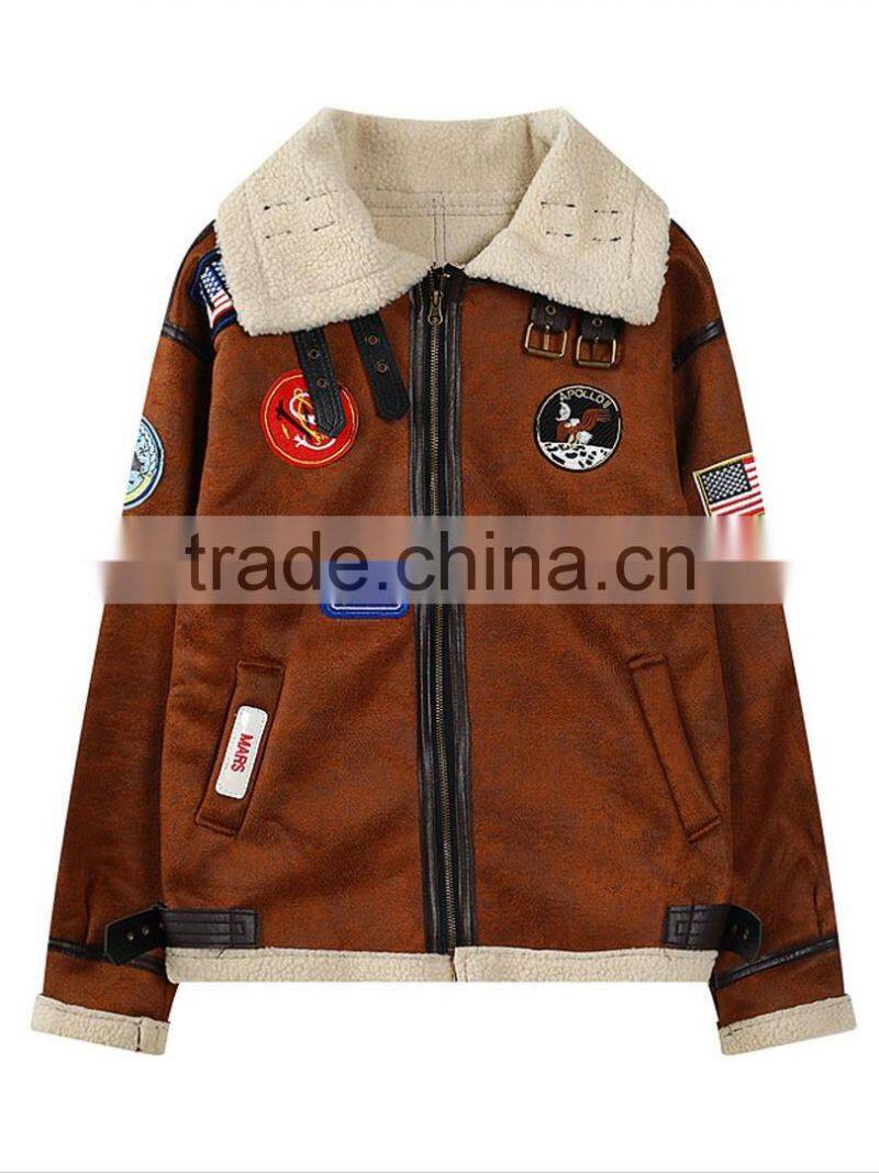 Customize embroidered logo women winter coat longsleeve faux fur suede coat jacket