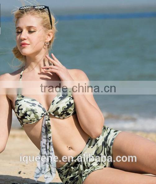 2015 Summer style girl swimwear, camouflage colors bikini set three piece swimwear