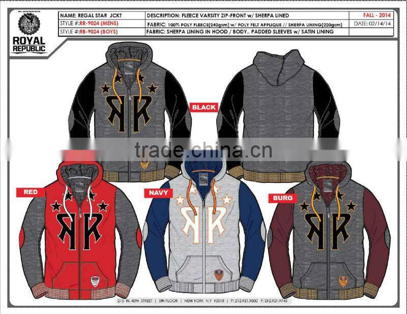 2014 Stock Mens / big mens polyester winter sherpa lined fleece jacket /coat