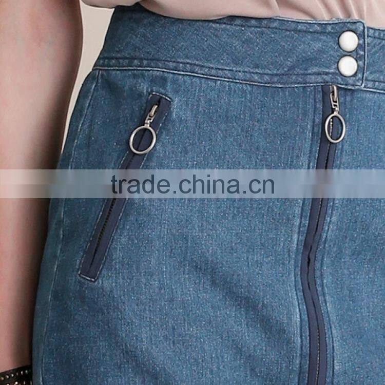 HAODUOYI Summer Women Skirts Casual Solid Blue Denim Female Mini Skirt Streetwear Ladies Zippers Brief Skirt for Wholesale