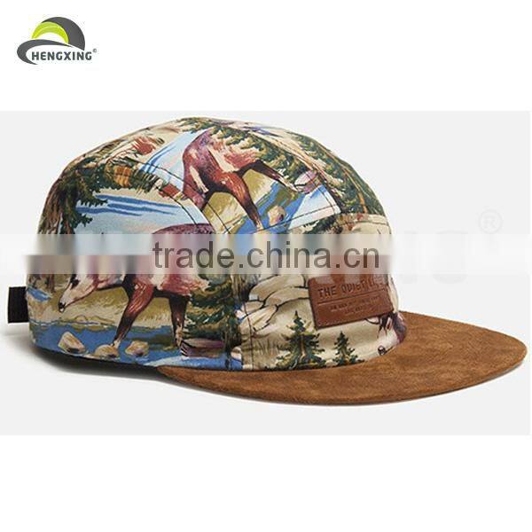 black full leather custom made 5 panel cap blank 5 panel cap