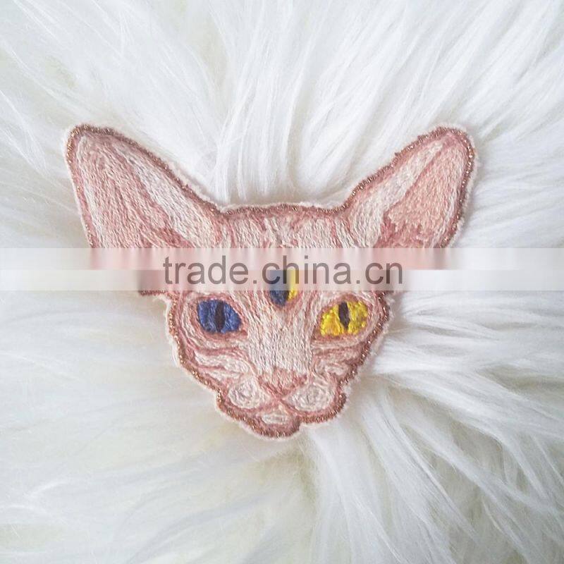 Custom hand made hairless cat embroidered patch for clothes embroidery patch made in china choose size/color