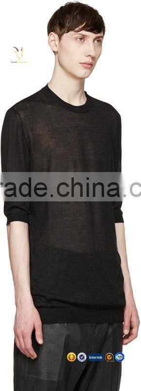 Half Sleeve Black Men Winter Cashmere Pullover Fashionable Sweaters for Man
