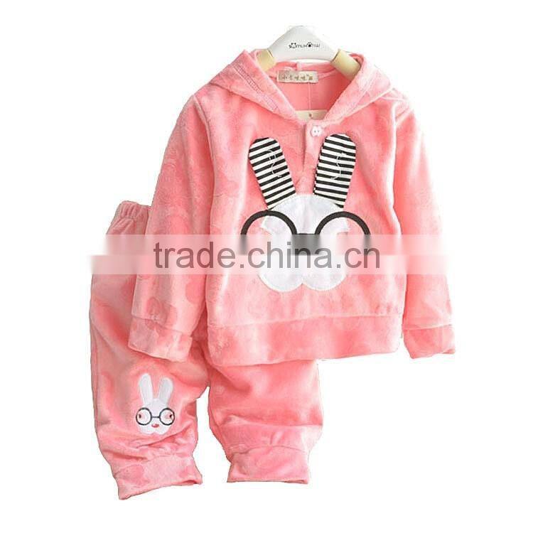 cheap cotton polyester high quality casual girl clothes sets sweet kids clothes children velvet clothing