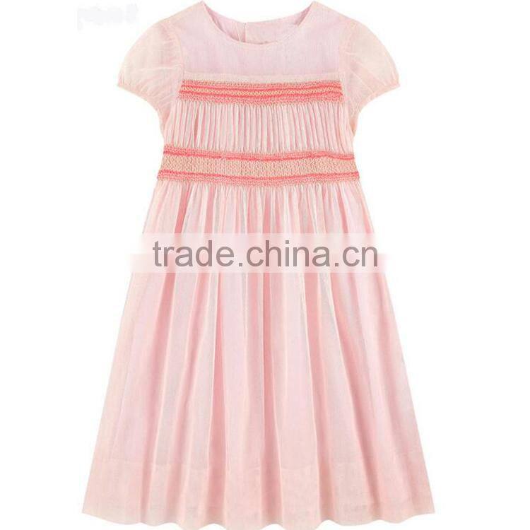Plain pink chiffon smocked girl dress