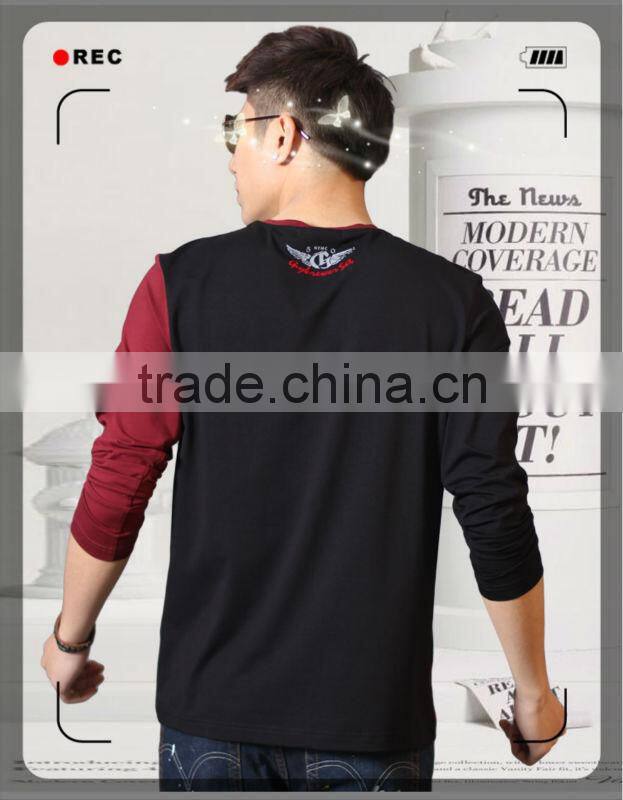 Mens cotton long sleeve patchwork and emboridery Tshirts 201305