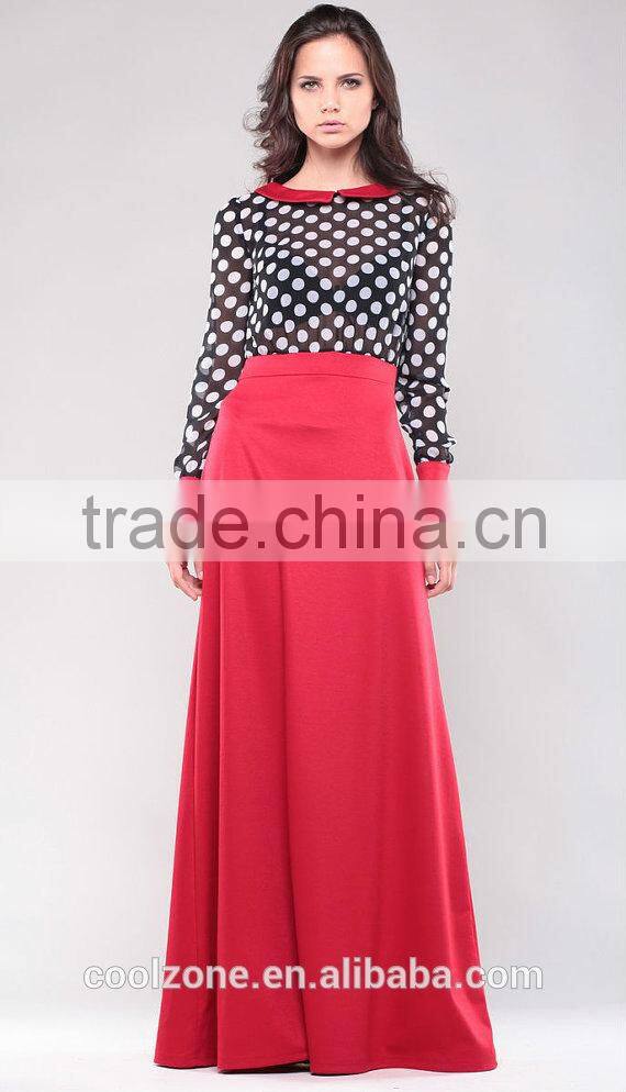 New arrival polka dot print vintage collar long sleeve maxi dress