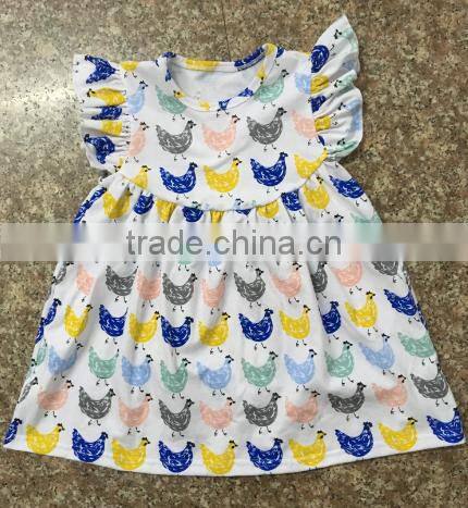 2017 fall pari dress for baby girl picture knitted chicken pattern flutter sleeve dress rotating kids clothes rack