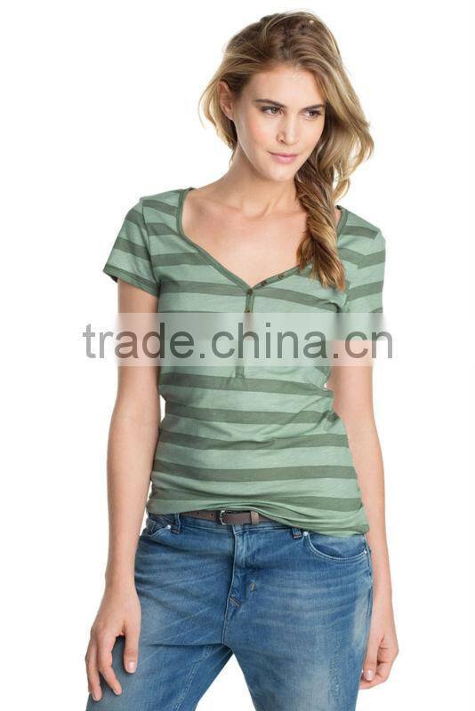 high quality custom wide neck breezy textured all-over stripe combed cotton t shirt