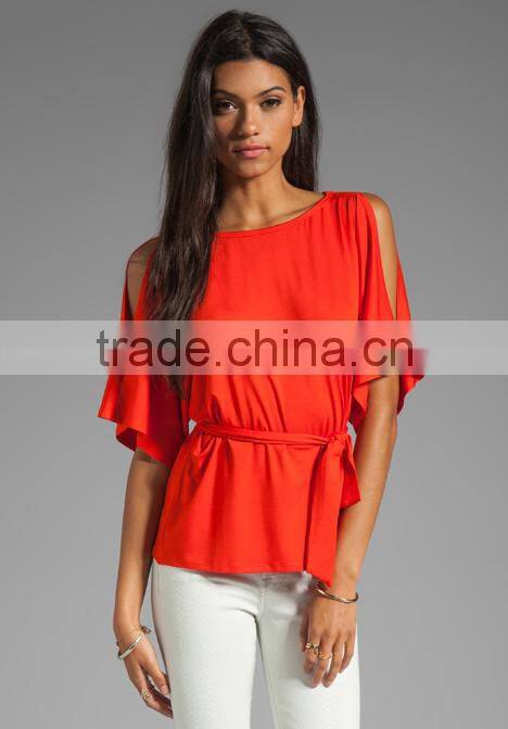 waist tie accent top for lady