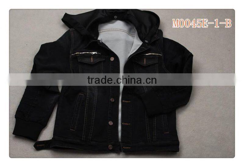 M0045E-1-B 2016 popuplar sulfur black double layer fake knitted denim fabric for men jeans