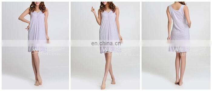 Ladies 95%Bamboo 5%Spandex Sleeveless Melange Color Nightwear Padded Pajamas