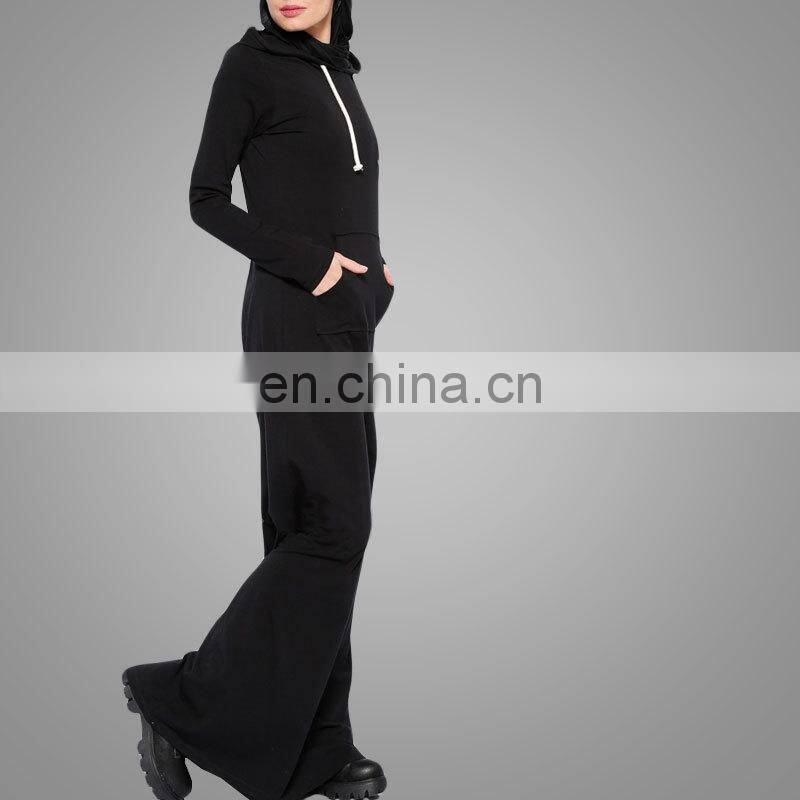 High Quality Muslim Sportwear Design Islamic Sport Dress Black Hoodie With Hood Women Sport Sweater Dress