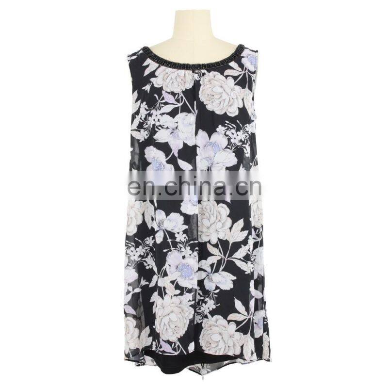 Floral Print Neck Trim Old Lady Tunic Guangzhou Manufacturer