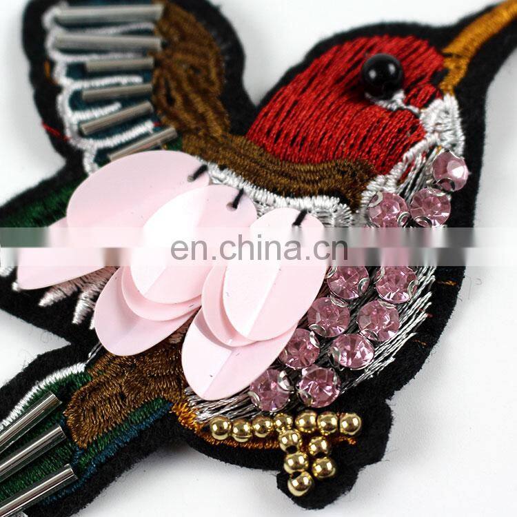 Fashion 12x8cm Wide 3D Beads Sequins Embroidery Birds for Clothing