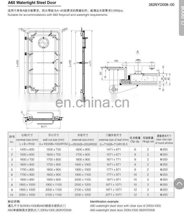 Marine Customized Single Handle Watertight Door for Ships
