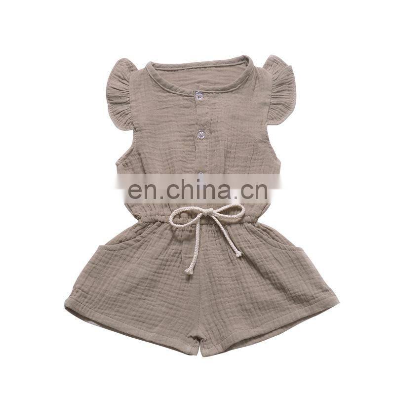 Cute Baby Rompers Girl Summer Flutter Sleeve Single Breasted Baby Jumpsuit with Pocket Design Baby Onesie Kids Clothes 1-5T