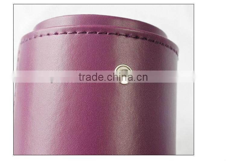 2 colors round leather case makeup brush set holder