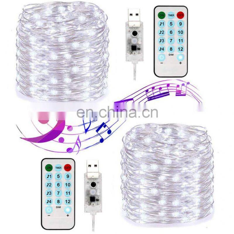 IP65 2020 amazon USB battery box New Fairy Music Christmas LED Copper holiday string Lights With Remote Control