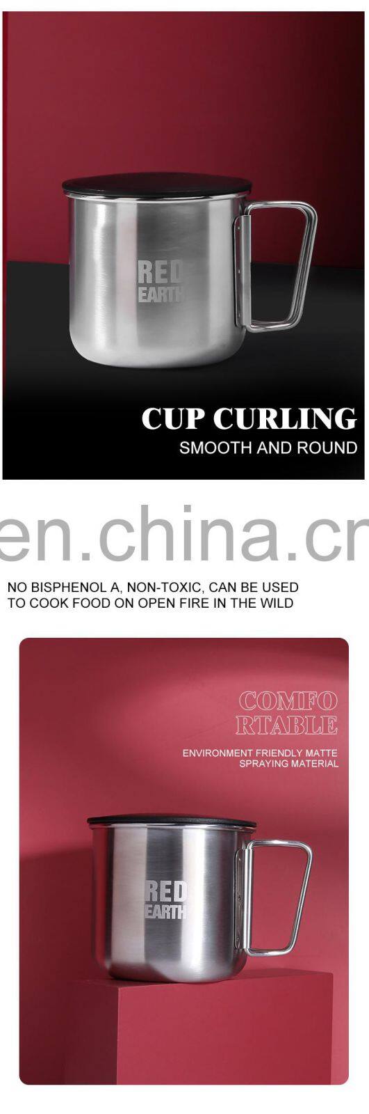 GiNT 420ML Top Quality Food Grade Single Wall Stainless Steel Water Cup Coffee Mug with Folded Handle