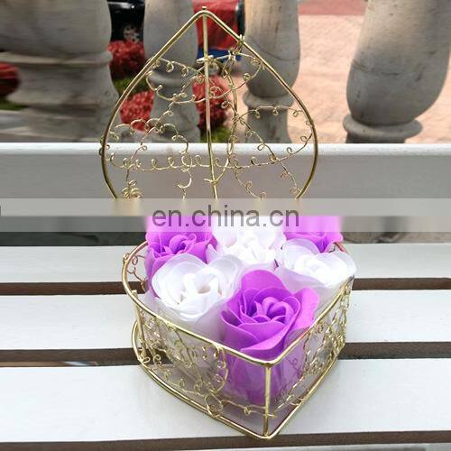 6pcs Soap Rose Flowers Gift Box Iron Basket Small Bouquets Gift Box Heart Shape Christmas Wedding Party Valentine's Day Gifts