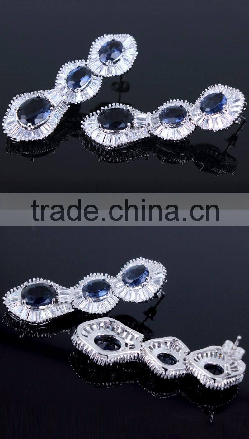 Factory Wholesale Best Quality Zircon Jewelry Baguette Multi Colored Stones Earrings