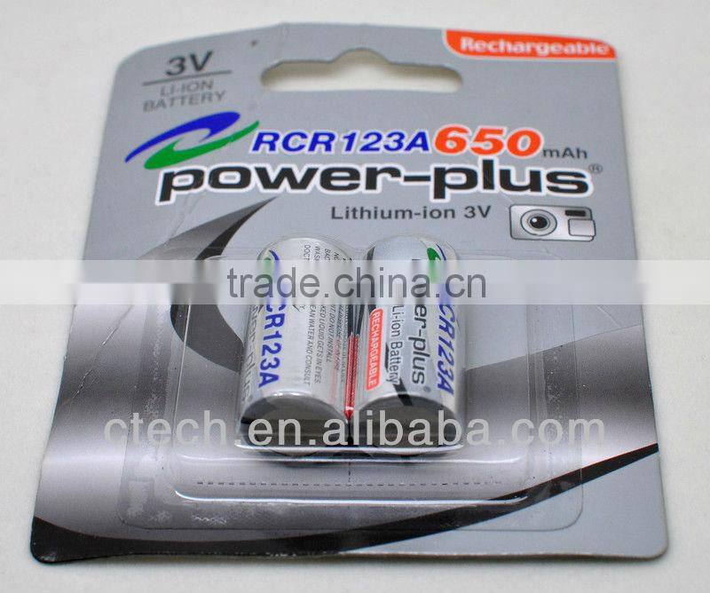 lithium ion rechargeable RCR123A 600mAh battery RCR123A