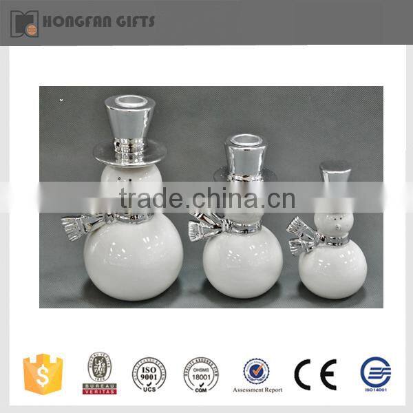 2015 new design cute snowman figurines ceramic christmas candle holders for home ornament