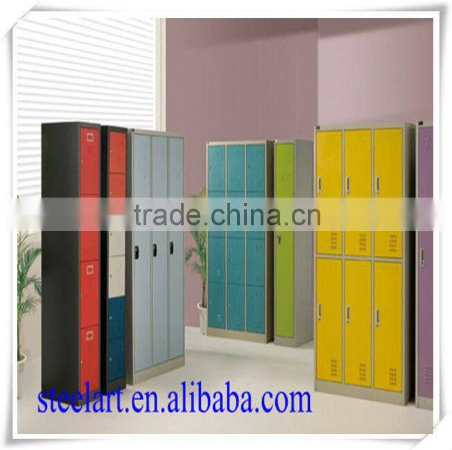 Colorful clothes locker with hanging rods