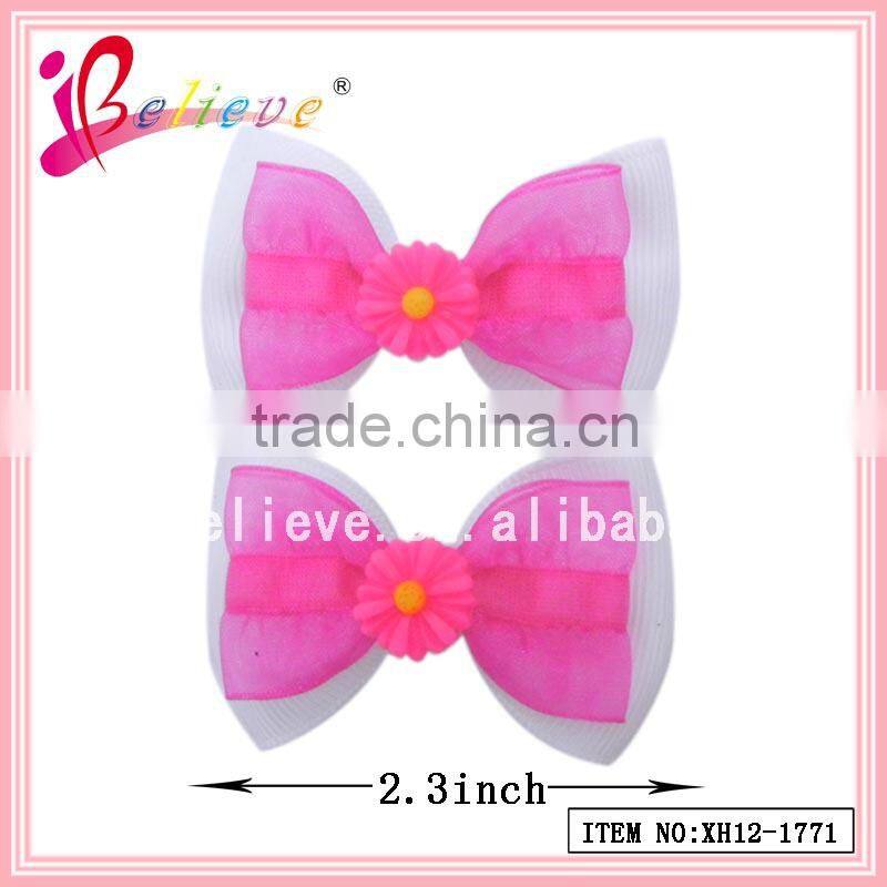 Plastic bow girls ponyholder ribbon bow covered elastic hair bands (XH12-2106)