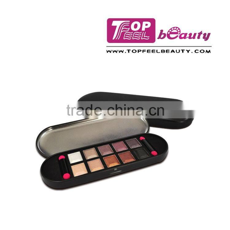 OEM 10 color shimmer eyeshadow with brushes in tin case