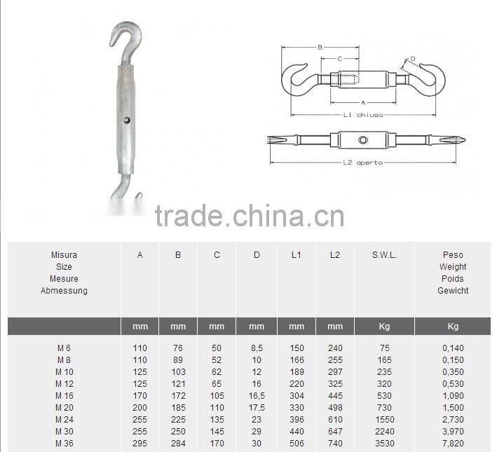 Rigging Screw Close Body Turnbuckle Hooh Hook DIN1478 Turnbuckle