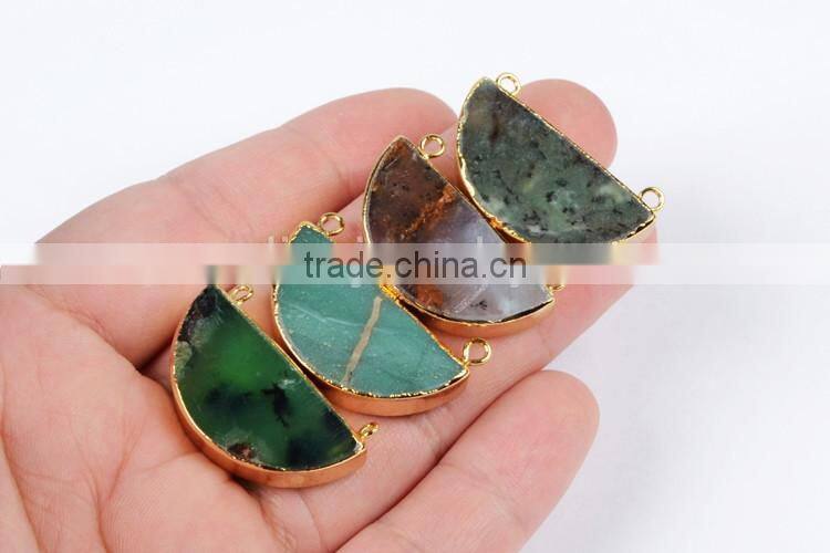 Half Moon Cresent Chrysoprase Pendant Necklace Jade Jewelry Jewels With Double Bails