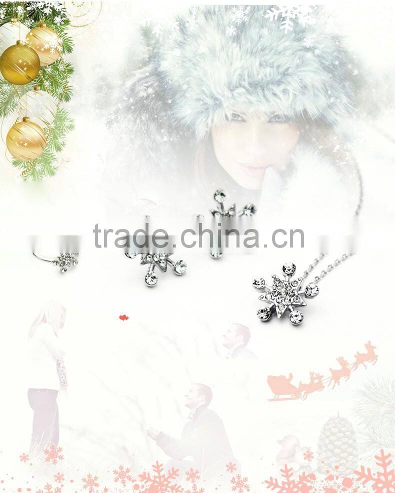 European and American fashion hot style Austrian crystal snowflake silver jewelry set 925