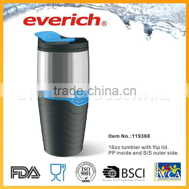 Fashion heat-transfer plastic double wall travel mug