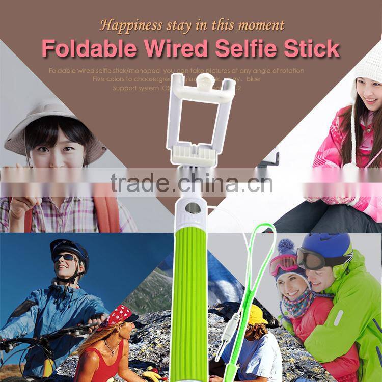 new 2016 accesories for phone cable selfie stick, wired selfie mini monopod, audio cable wired selfie stick
