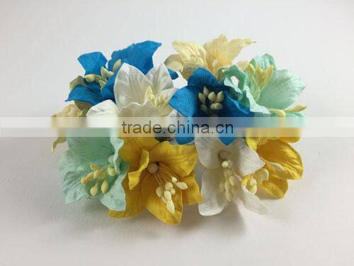 Lily Yellow Blue Handmade Mulberry Paper Flower, Wedding Party, Scrap-booking Crafts, Wholesale
