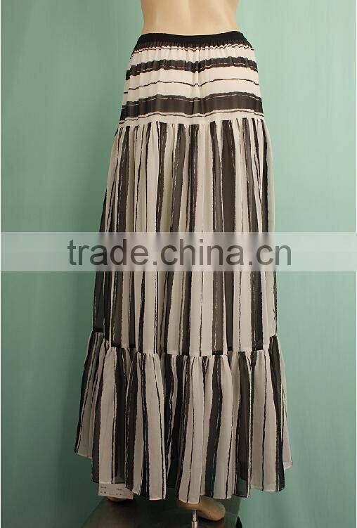 Pleated maxi elegant printed stripe plus size long chiffon skirts for women WS150932773