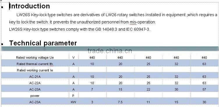 LW26S 7,8,9,10 position rotary switch high efficiency cam switch 63A