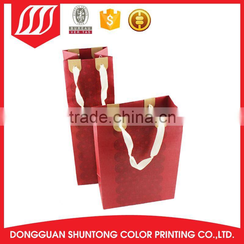 Cheap small red color satin ribbon bottle paper wine bag
