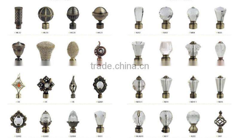 Trade assurance metal curtain rod pole colored glass finials