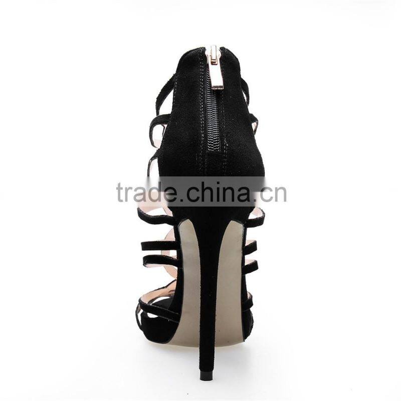 OLNS004 Classics ladies black high heel dress sandals Suede platform heels Metal strap decorated women sandals shoes
